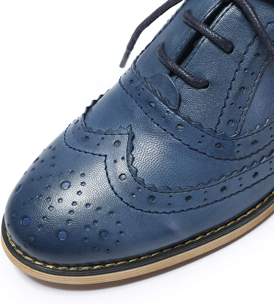 Mona flying Womens Handcrafted Comfy Wingtip Oxfords Brogue Ladies Lace up Leather Shoes