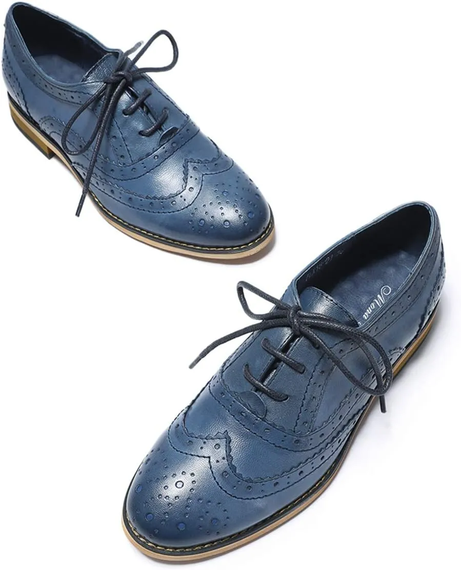 Mona flying Womens Handcrafted Comfy Wingtip Oxfords Brogue Ladies Lace up Leather Shoes