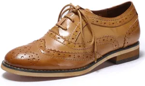 Mona flying Womens Handcrafted Comfy Wingtip Oxfords Brogue Ladies Lace up Leather Shoes