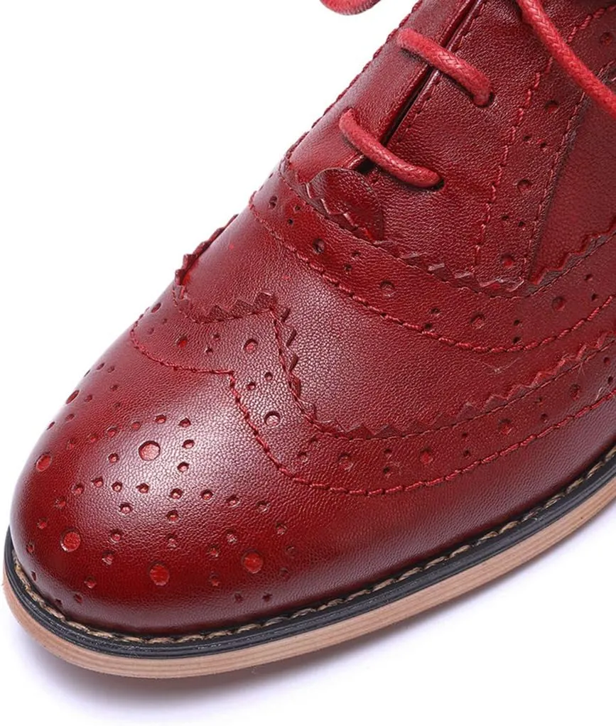 Mona flying Womens Handcrafted Comfy Wingtip Oxfords Brogue Ladies Lace up Leather Shoes