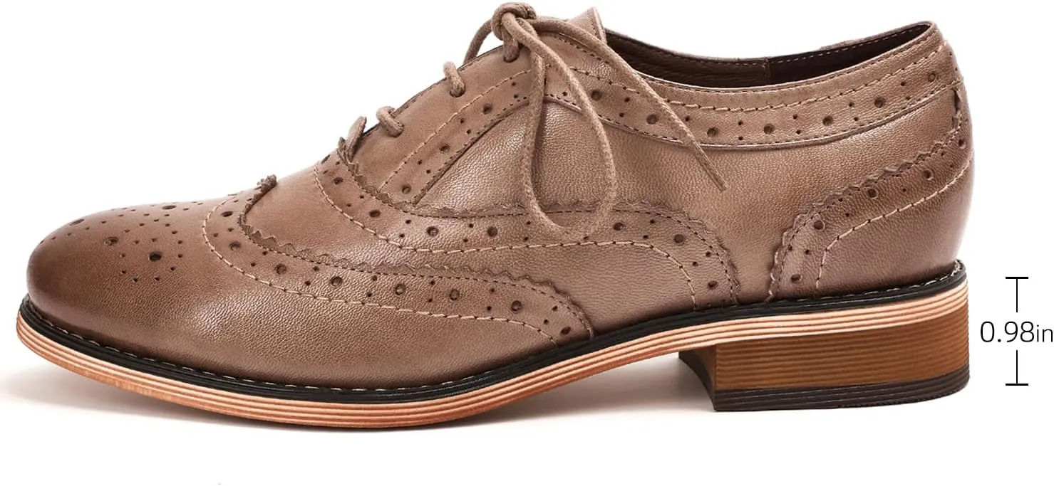 Mona flying Womens Handcrafted Comfy Wingtip Oxfords Brogue Ladies Lace up Leather Shoes