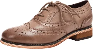 Mona flying Womens Handcrafted Comfy Wingtip Oxfords Brogue Ladies Lace up Leather Shoes