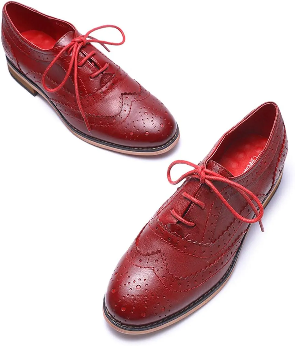 Mona flying Womens Handcrafted Comfy Wingtip Oxfords Brogue Ladies Lace up Leather Shoes
