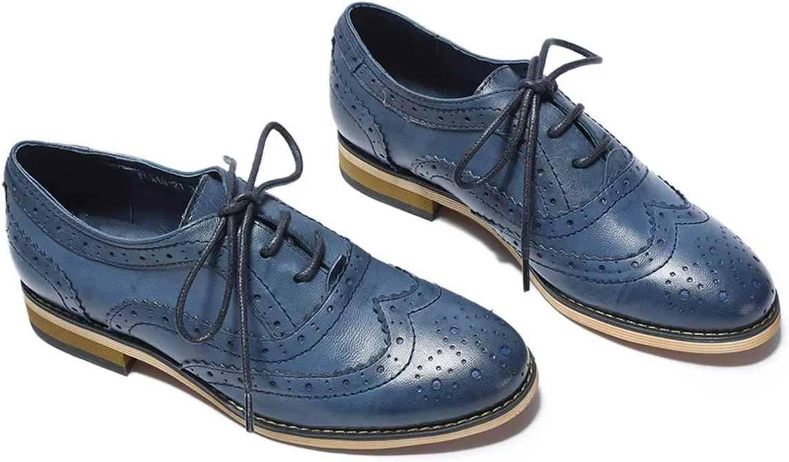 Mona flying Womens Handcrafted Comfy Wingtip Oxfords Brogue Ladies Lace up Leather Shoes