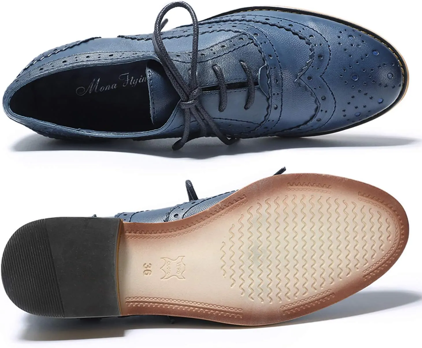 Mona flying Womens Handcrafted Comfy Wingtip Oxfords Brogue Ladies Lace up Leather Shoes
