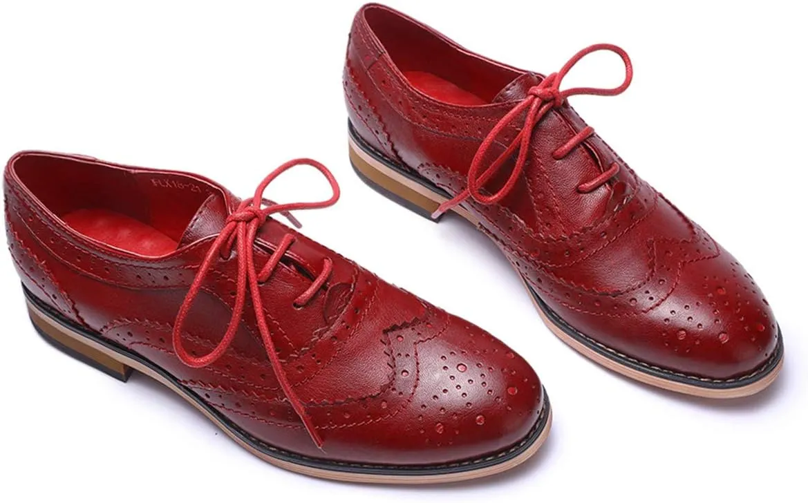 Mona flying Womens Handcrafted Comfy Wingtip Oxfords Brogue Ladies Lace up Leather Shoes