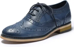 Mona flying Womens Handcrafted Comfy Wingtip Oxfords Brogue Ladies Lace up Leather Shoes