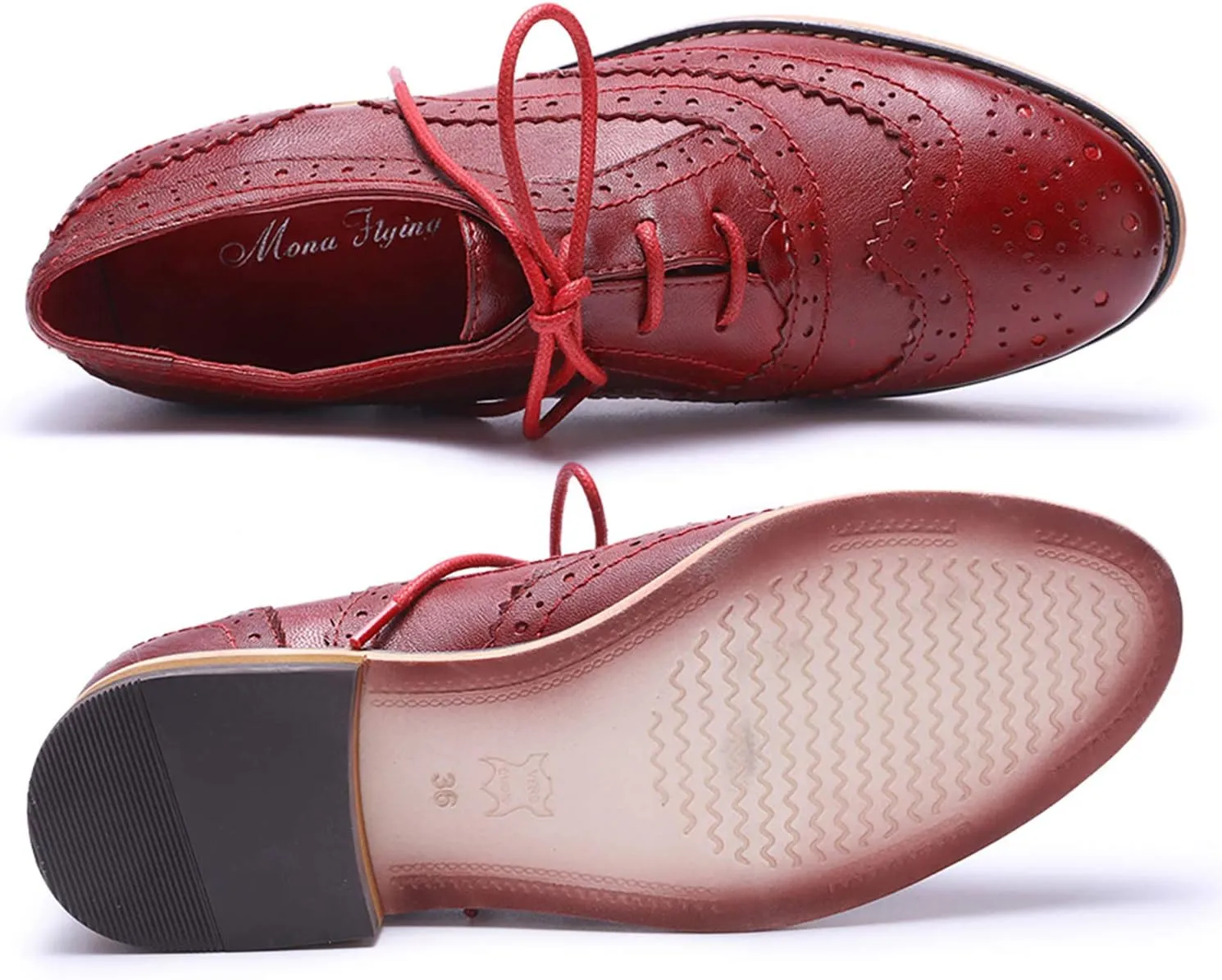 Mona flying Womens Handcrafted Comfy Wingtip Oxfords Brogue Ladies Lace up Leather Shoes