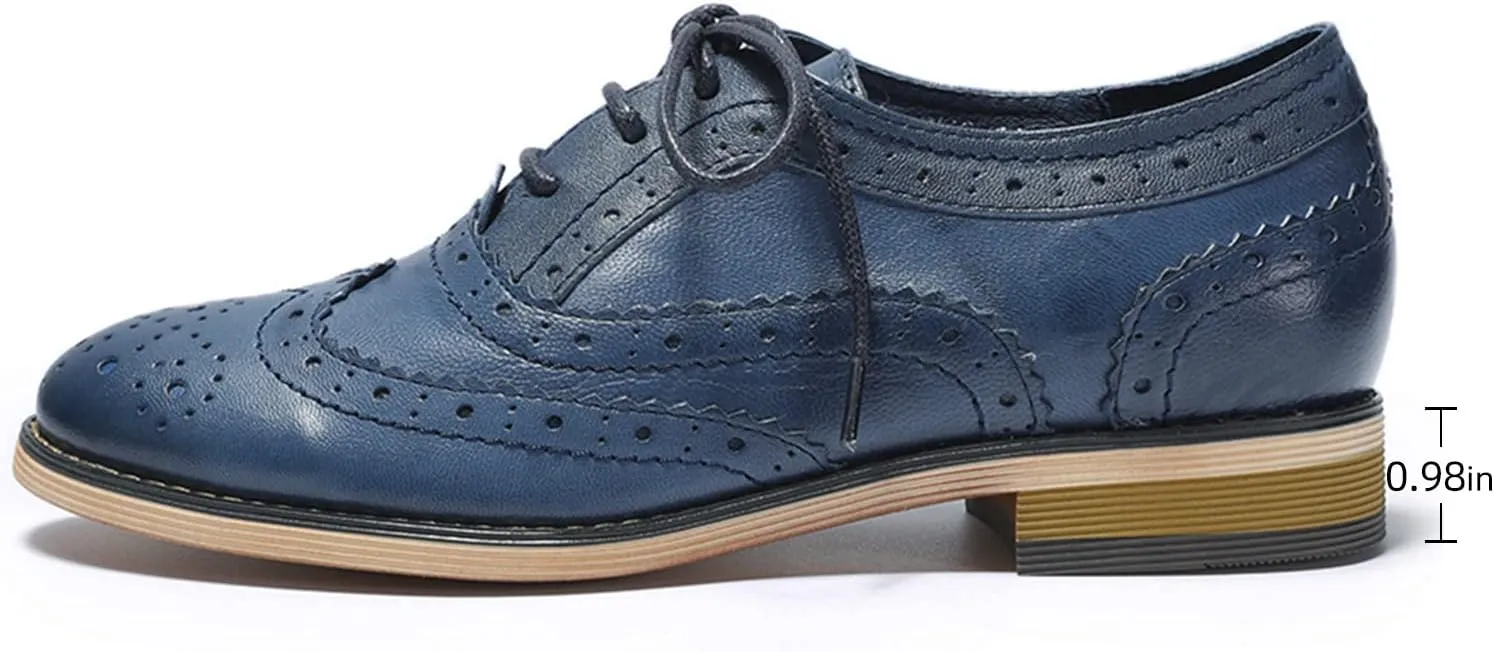 Mona flying Womens Handcrafted Comfy Wingtip Oxfords Brogue Ladies Lace up Leather Shoes
