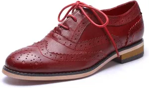 Mona flying Womens Handcrafted Comfy Wingtip Oxfords Brogue Ladies Lace up Leather Shoes