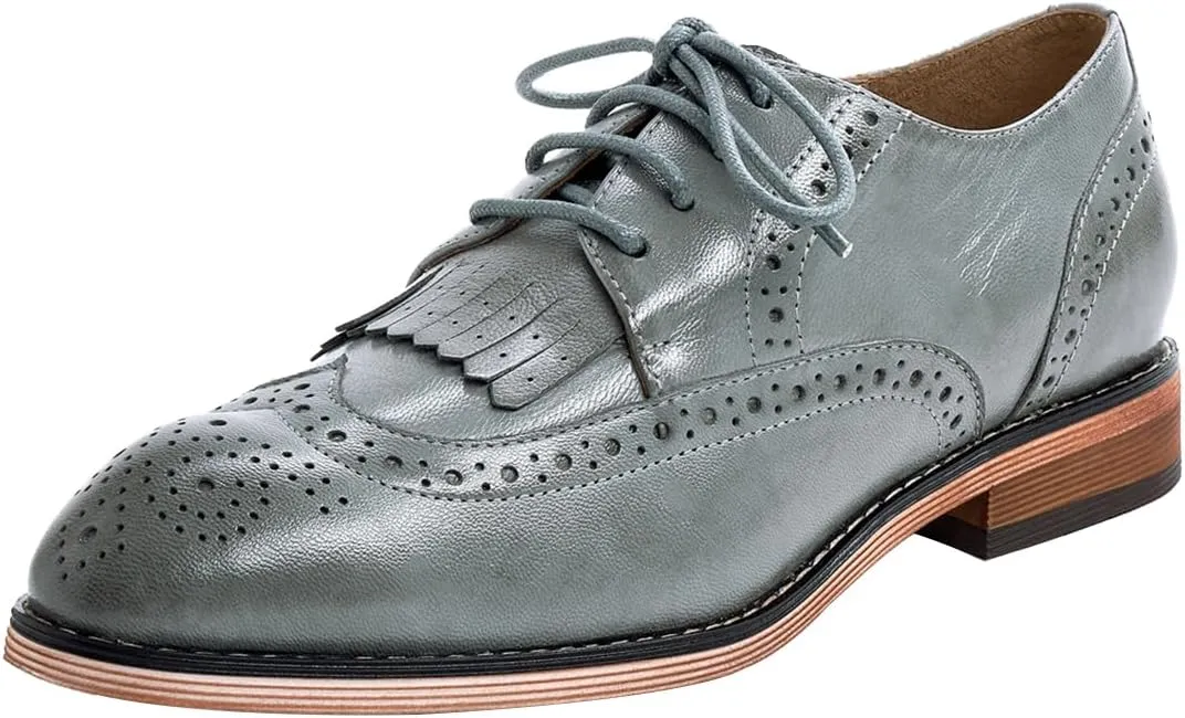 Mona flying Women's Handcrafted Wingtip Oxfords Brogue Vintage Lace up Leather Shoes for Ladies