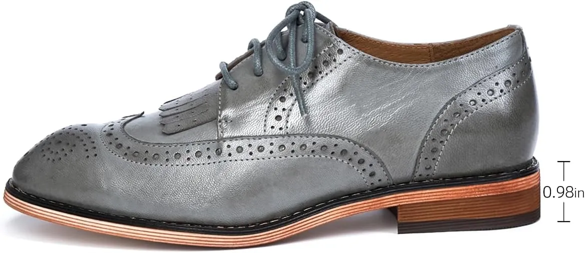 Mona flying Women's Handcrafted Wingtip Oxfords Brogue Vintage Lace up Leather Shoes for Ladies
