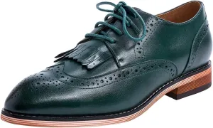 Mona flying Women's Handcrafted Wingtip Oxfords Brogue Vintage Lace up Leather Shoes for Ladies