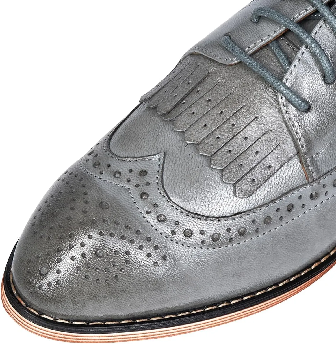 Mona flying Women's Handcrafted Wingtip Oxfords Brogue Vintage Lace up Leather Shoes for Ladies
