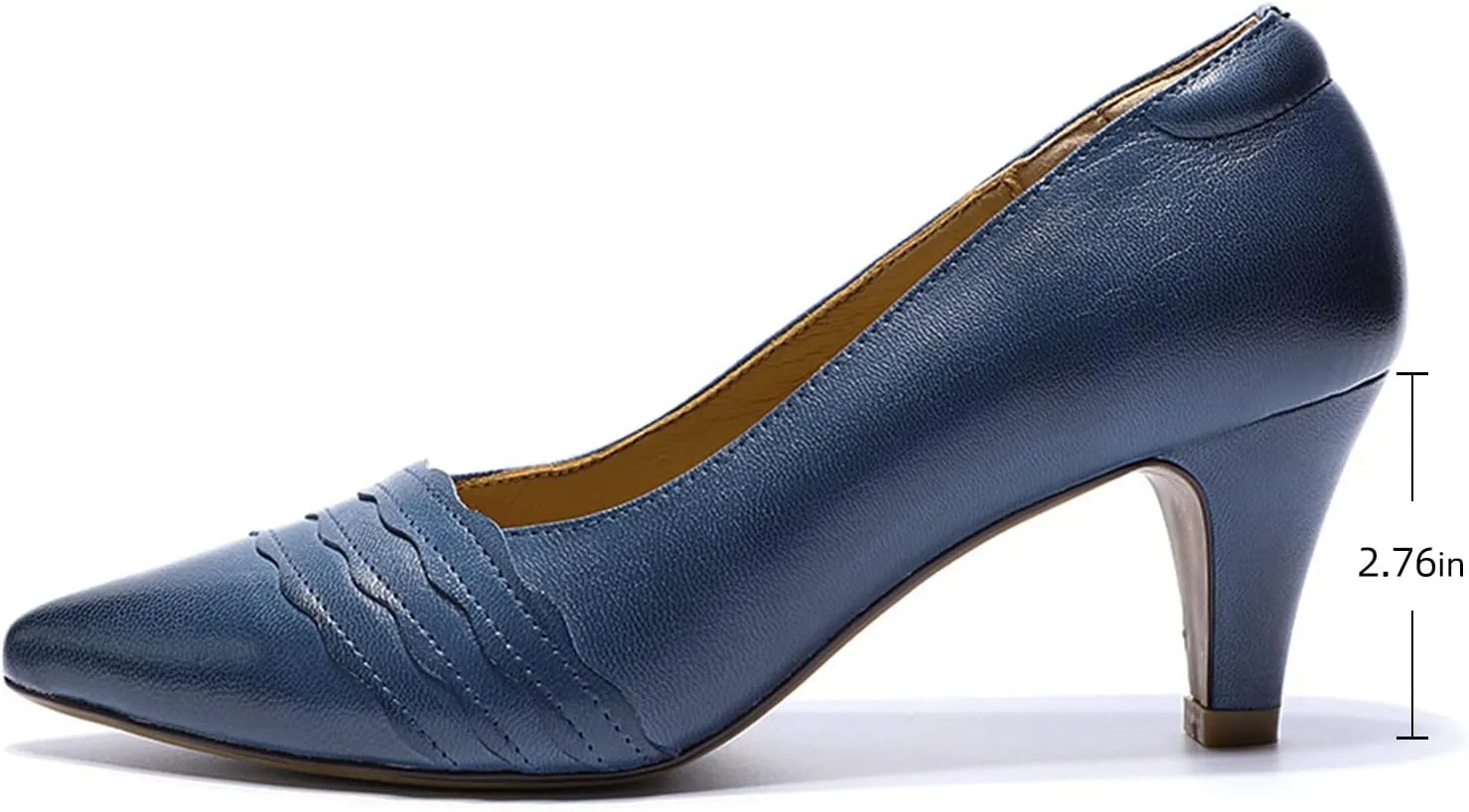 Mona flying Womens Leather Comfortable Pointed Toe Pumps 7cm High Heels Dressy Casual Office Work Shoes for Ladies
