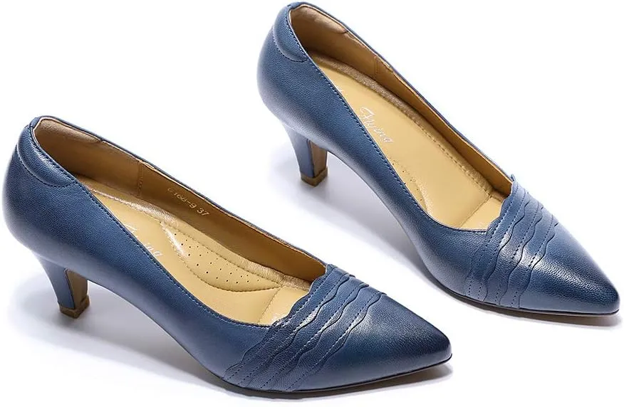 Mona flying Womens Leather Comfortable Pointed Toe Pumps 7cm High Heels Dressy Casual Office Work Shoes for Ladies