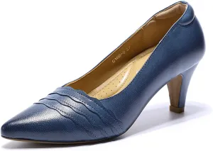 Mona flying Womens Leather Comfortable Pointed Toe Pumps 7cm High Heels Dressy Casual Office Work Shoes for Ladies