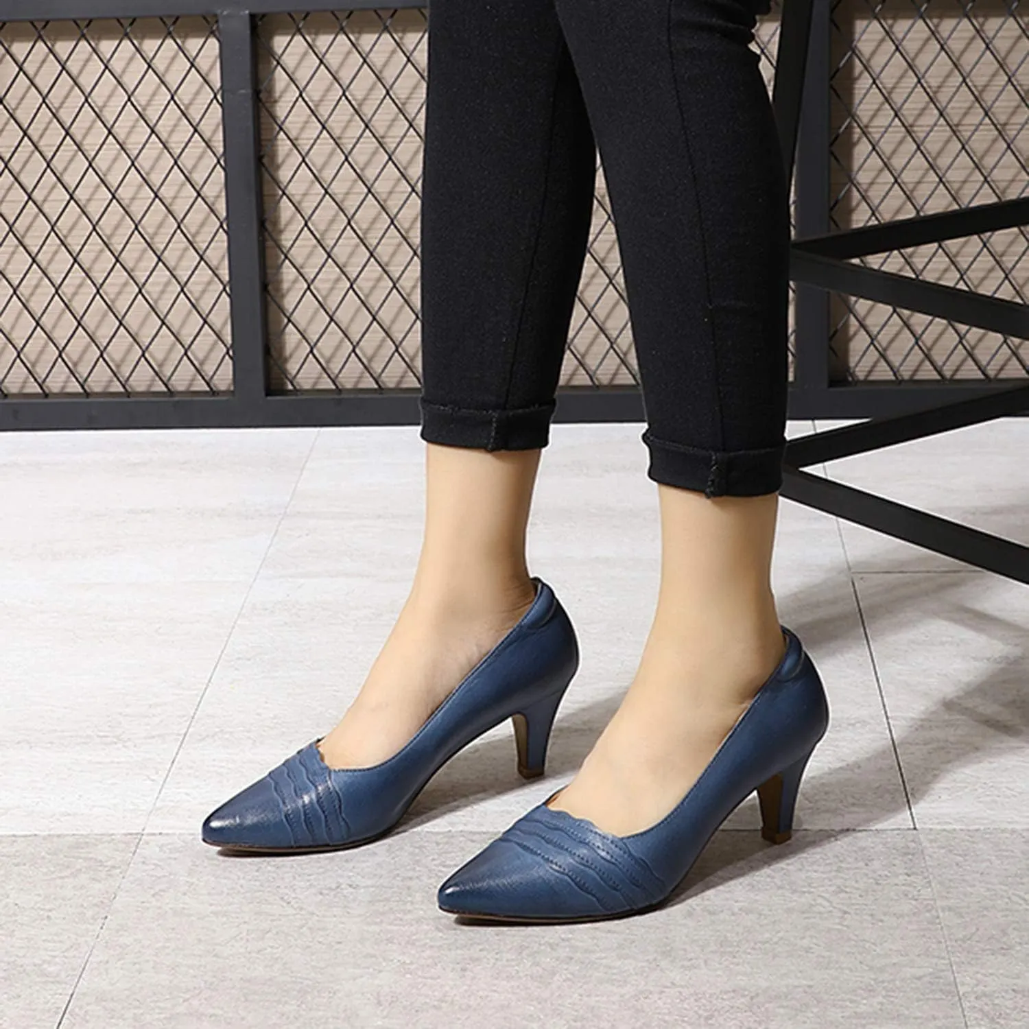 Mona flying Womens Leather Comfortable Pointed Toe Pumps 7cm High Heels Dressy Casual Office Work Shoes for Ladies