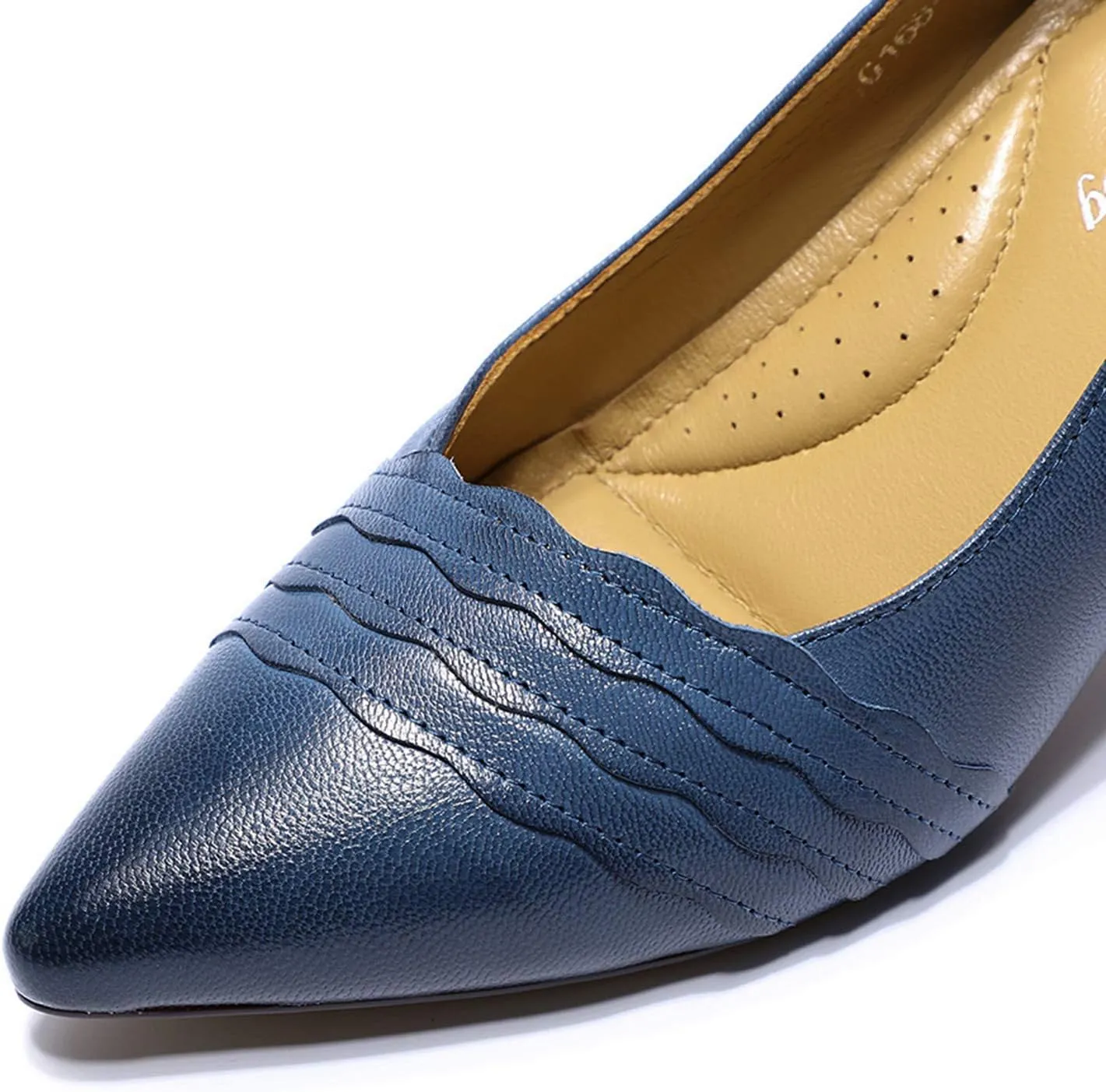 Mona flying Womens Leather Comfortable Pointed Toe Pumps 7cm High Heels Dressy Casual Office Work Shoes for Ladies