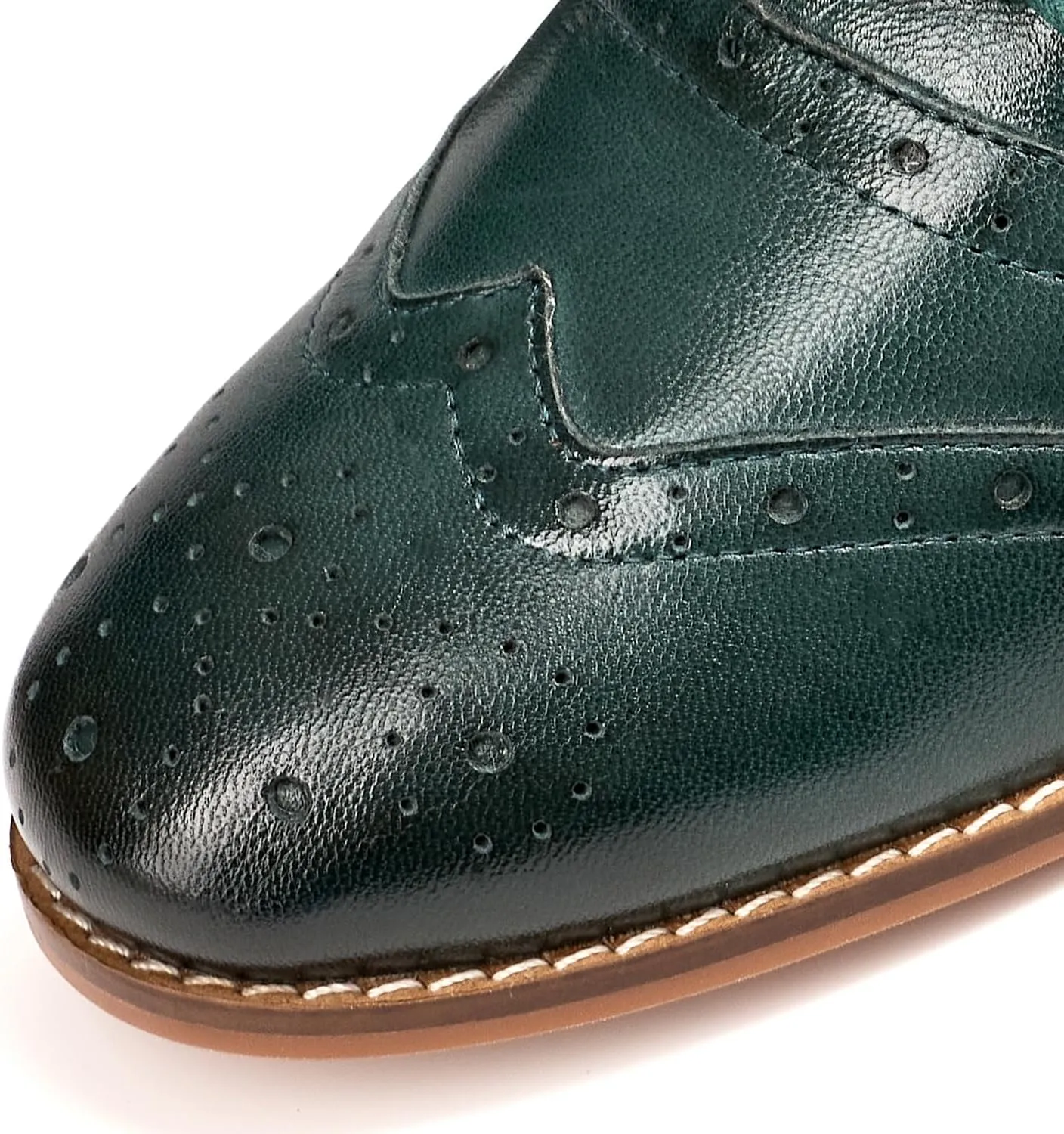 Mona flying Women's Leather Oxfords Brogue Wingtips Lace up Flat Office Work Shoes for Ladies