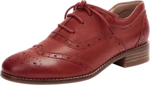 Mona flying Women's Leather Oxfords Brogue Wingtips Lace up Flat Office Work Shoes for Ladies