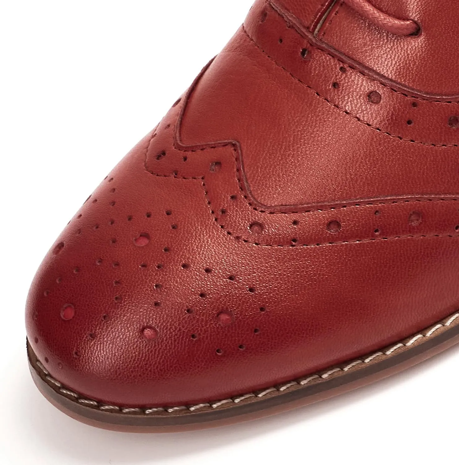 Mona flying Women's Leather Oxfords Brogue Wingtips Lace up Flat Office Work Shoes for Ladies