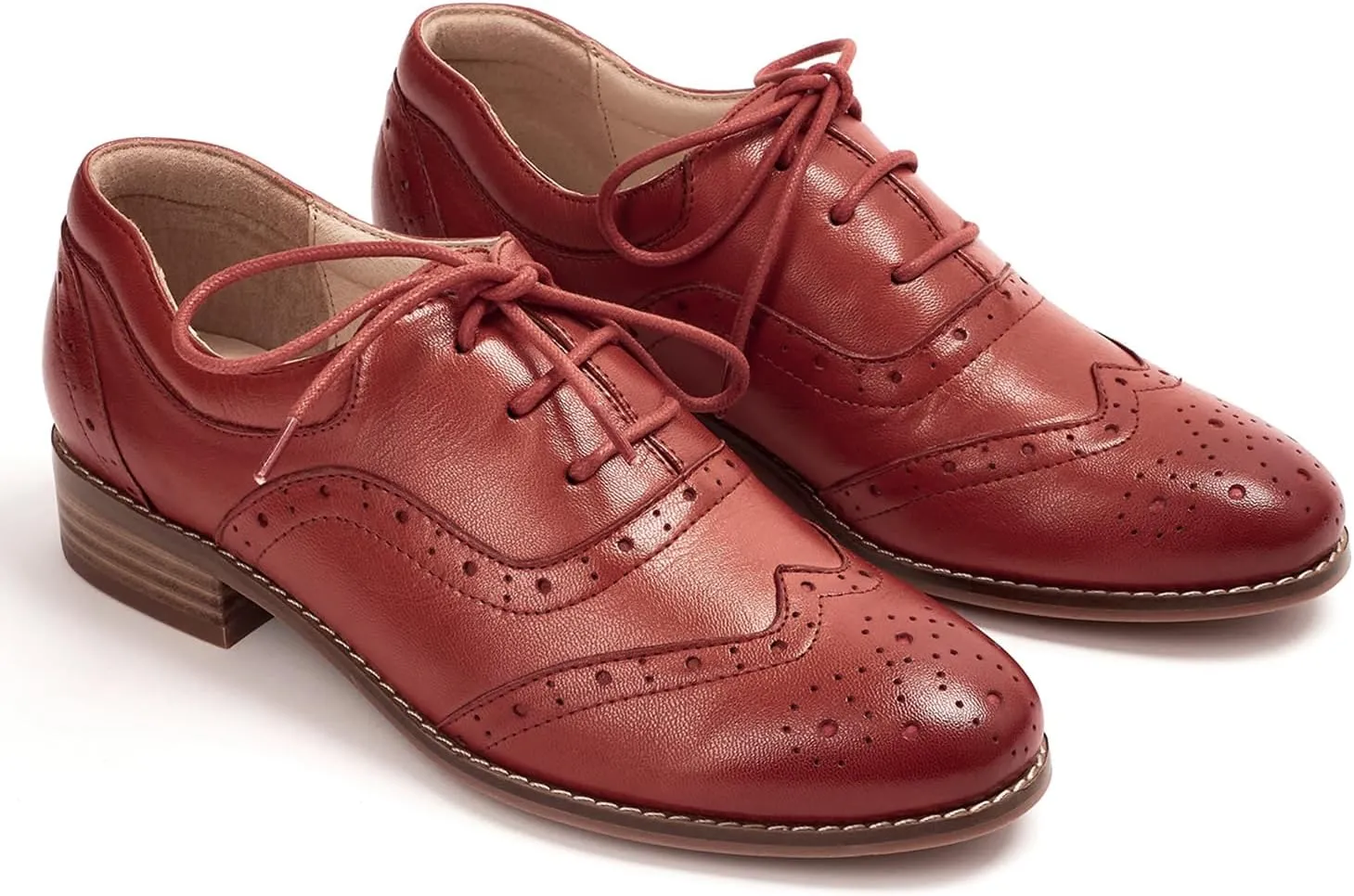 Mona flying Women's Leather Oxfords Brogue Wingtips Lace up Flat Office Work Shoes for Ladies