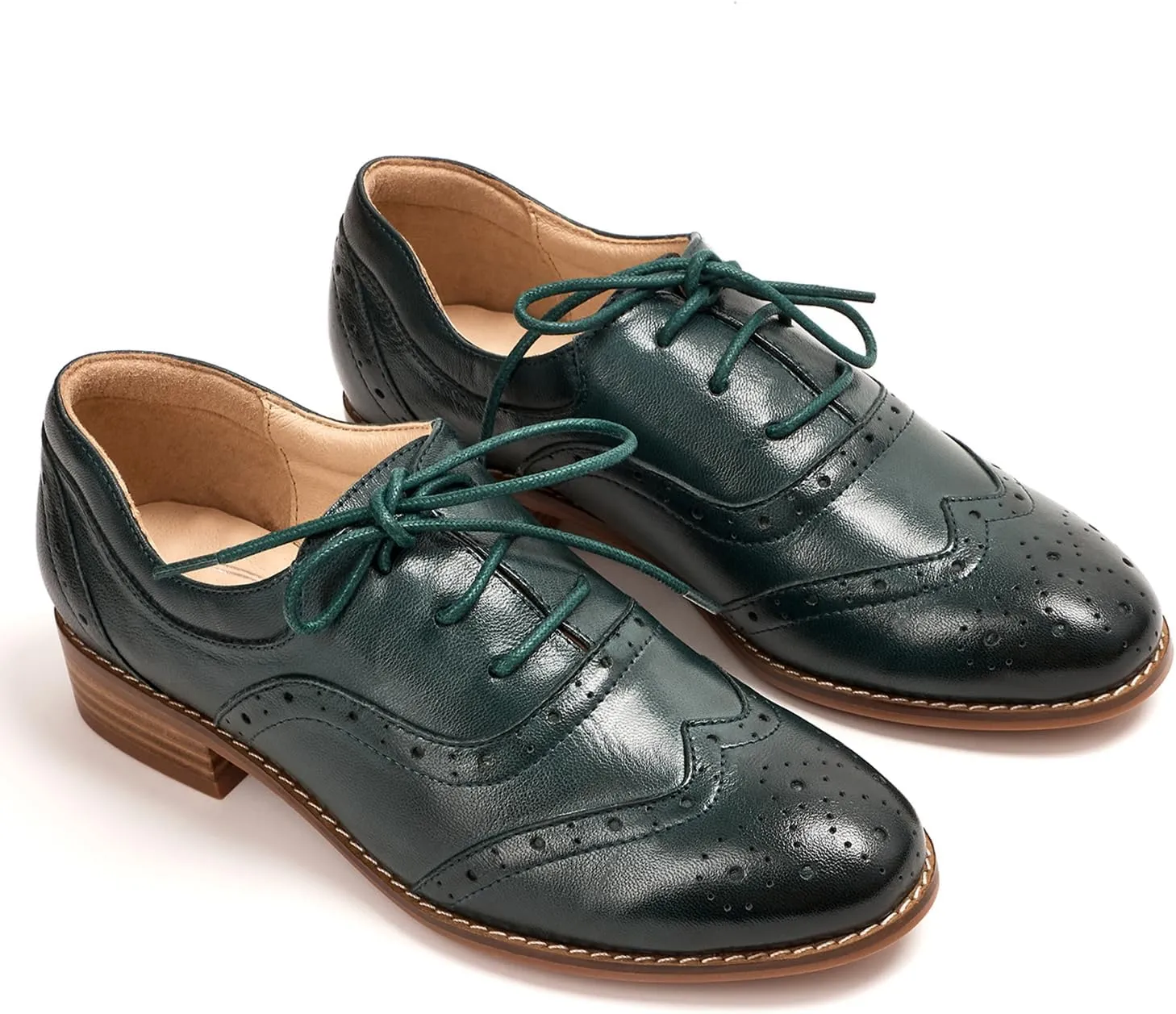 Mona flying Women's Leather Oxfords Brogue Wingtips Lace up Flat Office Work Shoes for Ladies