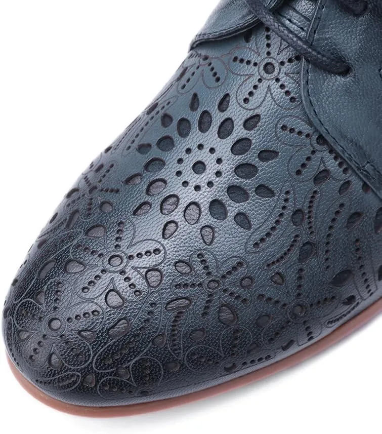 Mona flying Women's Leather Perforated Lace-up Oxfords Brogue Derby Shoes for Ladies