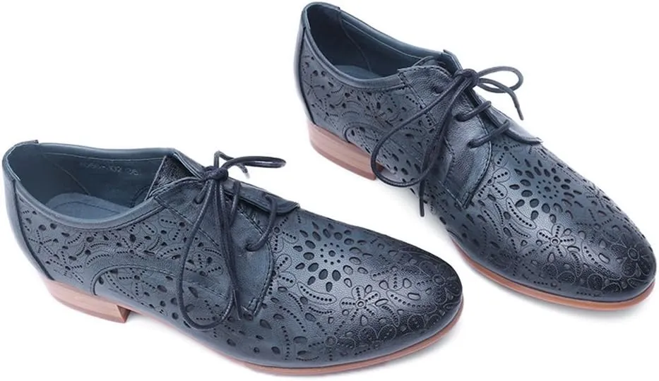 Mona flying Women's Leather Perforated Lace-up Oxfords Brogue Derby Shoes for Ladies