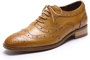 Mona flying Women's Leather Perforated Lace-up Oxfords Brogue Wingtip Derby Shoes for Ladies