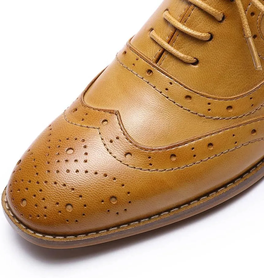 Mona flying Women's Leather Perforated Lace-up Oxfords Brogue Wingtip Derby Shoes for Ladies