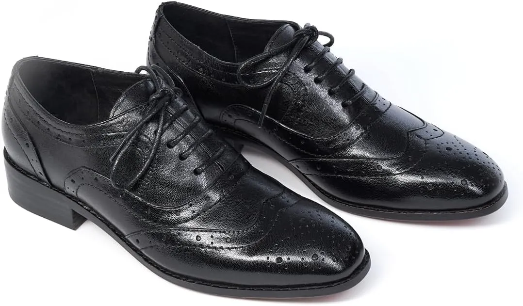 Mona flying Women's Leather Perforated Lace-up Oxfords Brogue Wingtip Derby Shoes for Ladies