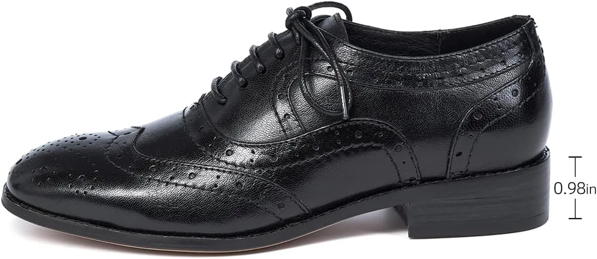 Mona flying Women's Leather Perforated Lace-up Oxfords Brogue Wingtip Derby Shoes for Ladies