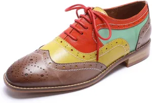 Mona flying Women's Leather Perforated Lace-up Oxfords Brogue Wingtip Derby Shoes for Ladies