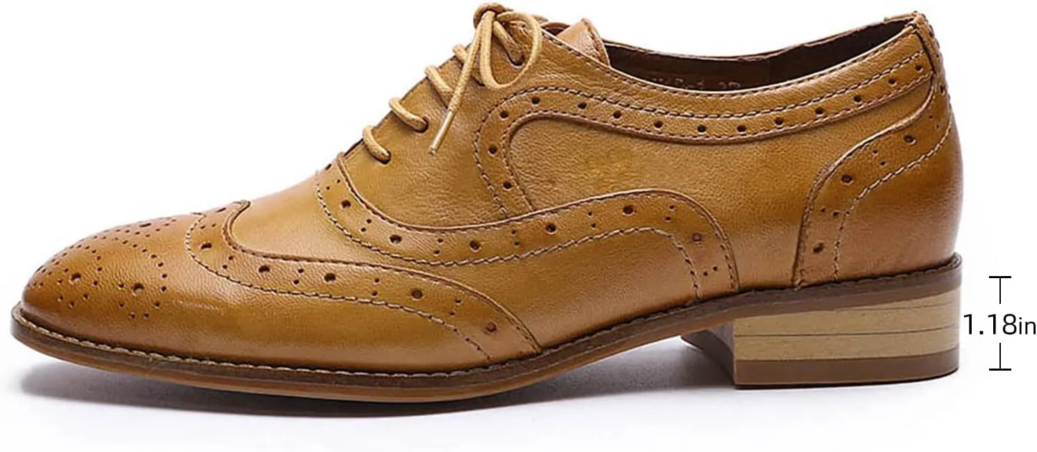 Mona flying Women's Leather Perforated Lace-up Oxfords Brogue Wingtip Derby Shoes for Ladies