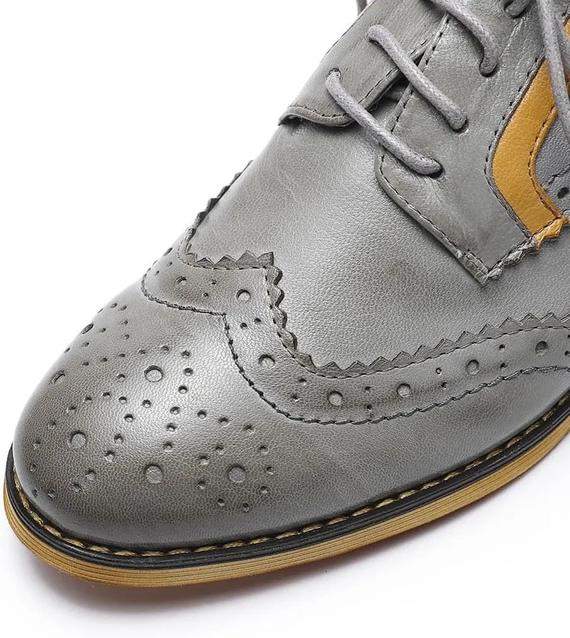 Mona flying Women's Leather Perforated Lace-up Oxfords Brogue Wingtip Derby Shoes for ladis Women