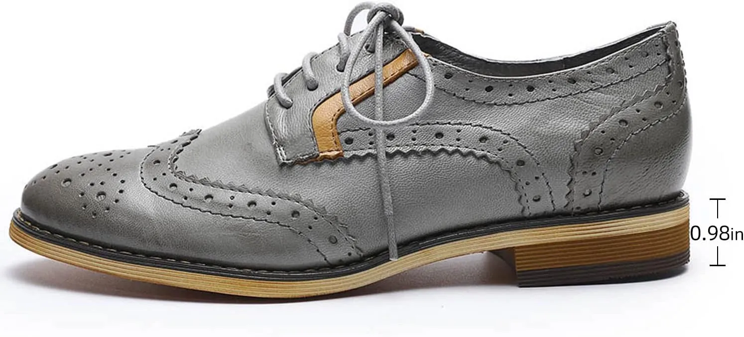 Mona flying Women's Leather Perforated Lace-up Oxfords Brogue Wingtip Derby Shoes for ladis Women
