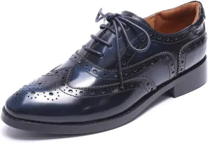 Mona flying Women's Leather Perforated Lace-up Oxfords Brogue Wingtip Shoes for Ladies Women