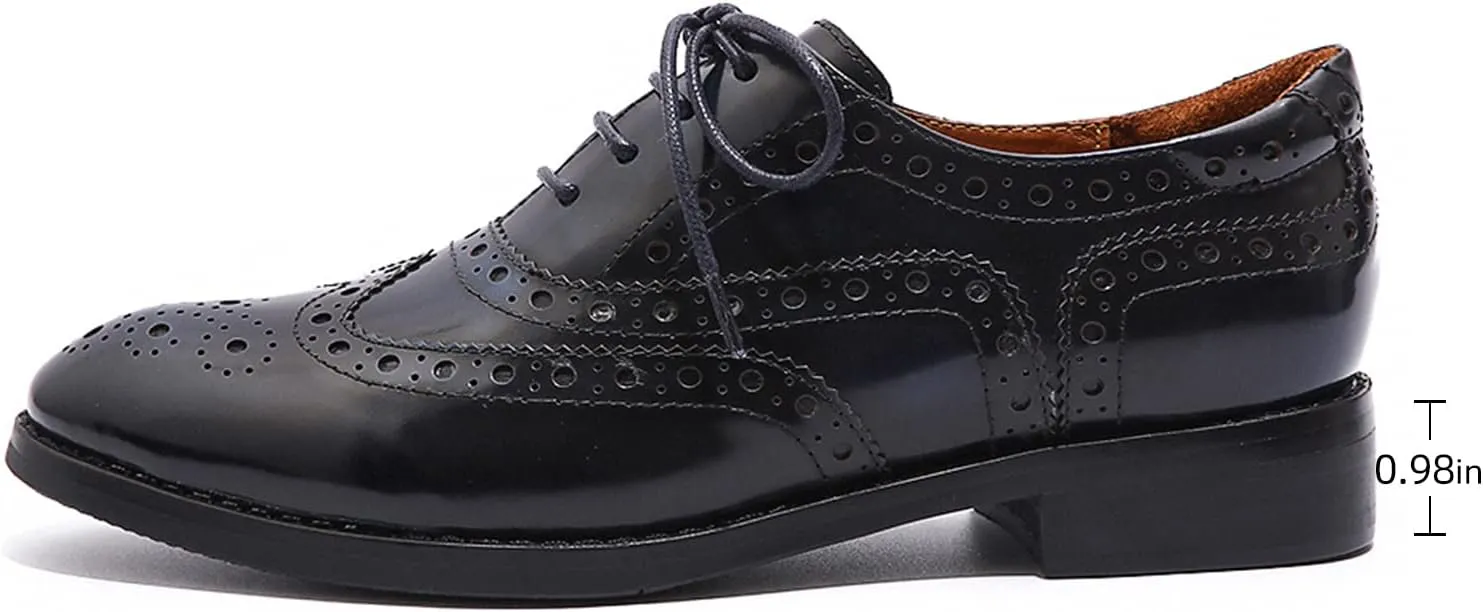 Mona flying Women's Leather Perforated Lace-up Oxfords Brogue Wingtip Shoes for Ladies Women