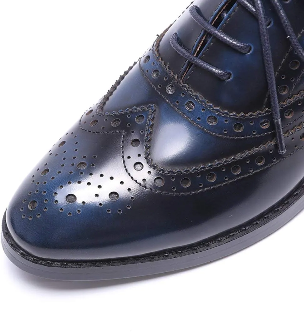 Mona flying Women's Leather Perforated Lace-up Oxfords Brogue Wingtip Shoes for Ladies Women