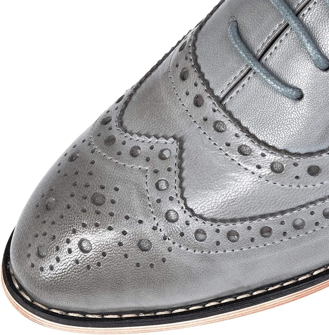 Mona flying Women's Leather Perforated Lace-up Oxfords Brogue Wingtip Shoes for Ladies Women