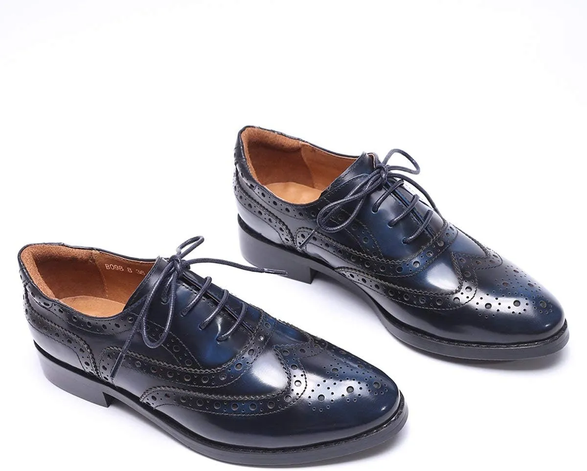 Mona flying Women's Leather Perforated Lace-up Oxfords Brogue Wingtip Shoes for Ladies Women