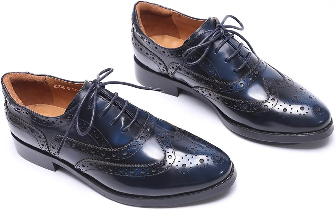 Mona flying Women's Leather Perforated Lace-up Oxfords Brogue Wingtip Shoes for Ladies Women