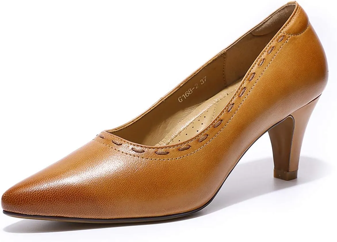 Mona flying Women's Leather Pointed Toe Dress Pumps Comfort High Heels Office Work Shoes for Ladies
