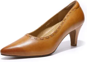 Mona flying Women's Leather Pointed Toe Dress Pumps Comfort High Heels Office Work Shoes for Ladies