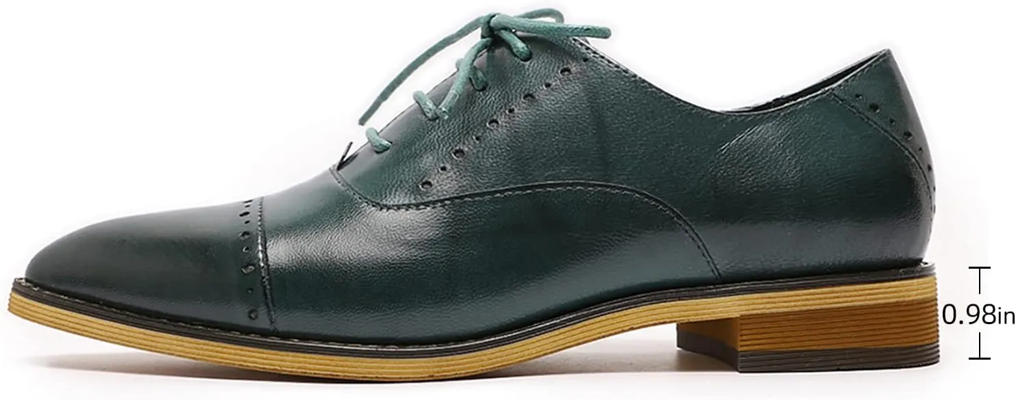 Mona flying Women's Pointed Toe Oxfords Brogue Retro Lace up Leather Work Shoes for Ladies
