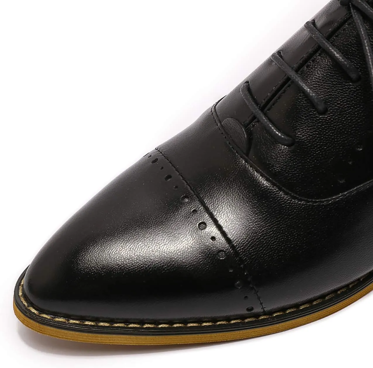 Mona flying Women's Pointed Toe Oxfords Brogue Retro Lace up Leather Work Shoes for Ladies