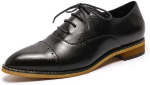 Mona flying Women's Pointed Toe Oxfords Brogue Retro Lace up Leather Work Shoes for Ladies