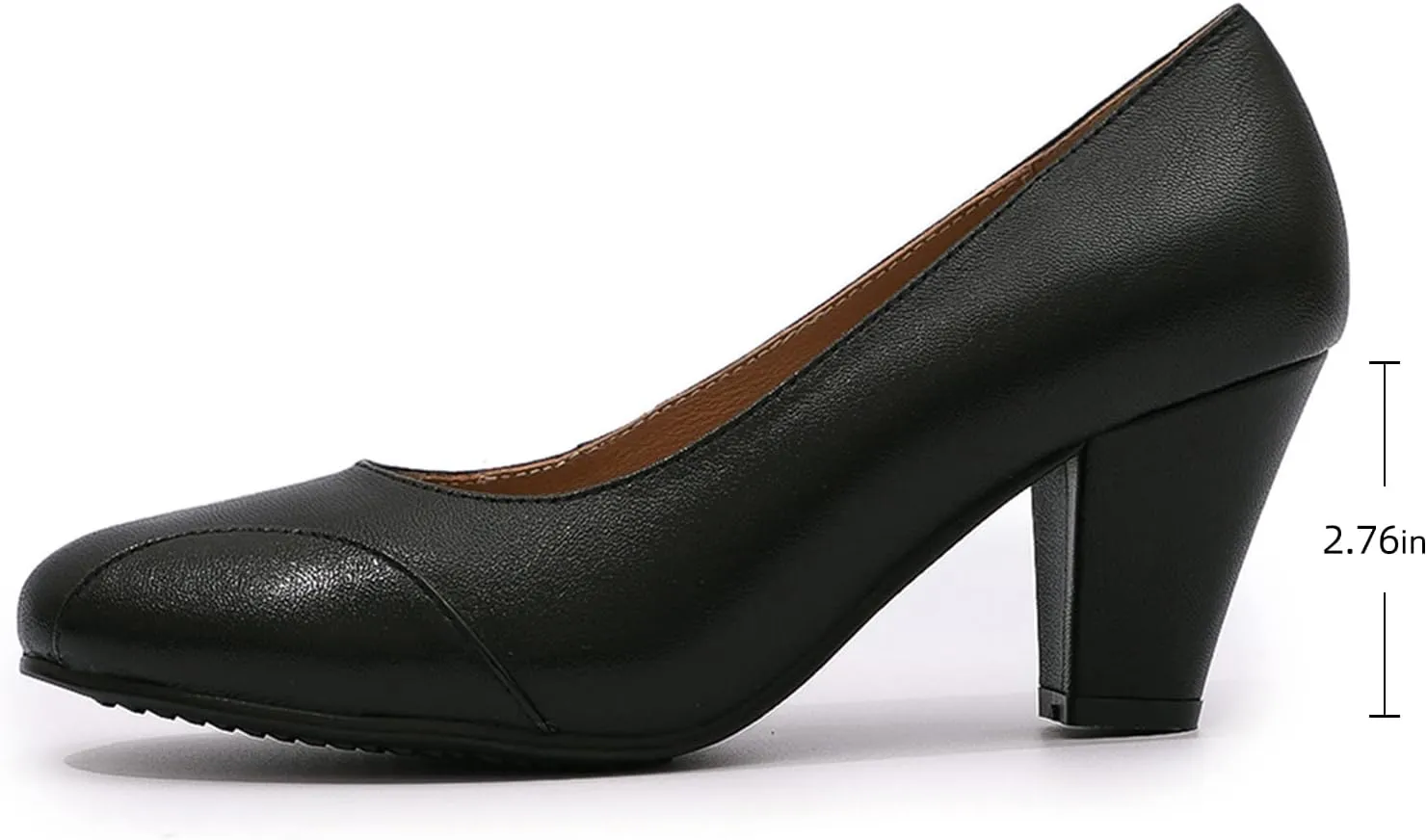 Mona flying Womens Retro Dress Pumps 7cm Chunky Heel Leather Dressy Shoes for Ladies